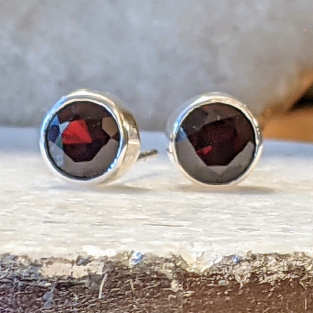 Sterling Garnet Large Stud Earrings